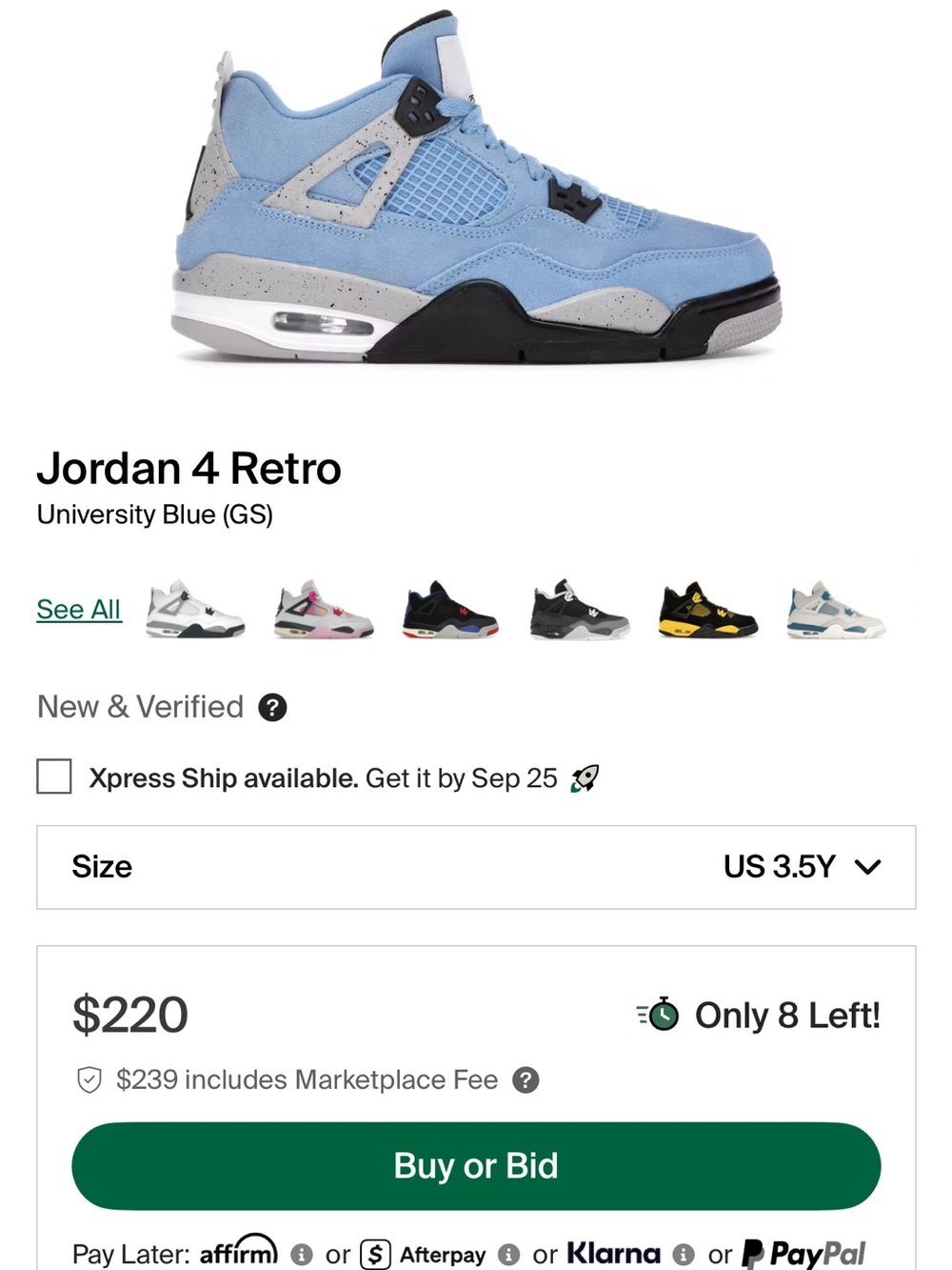 Jordan Kids Sneakers in University Blue and Gray